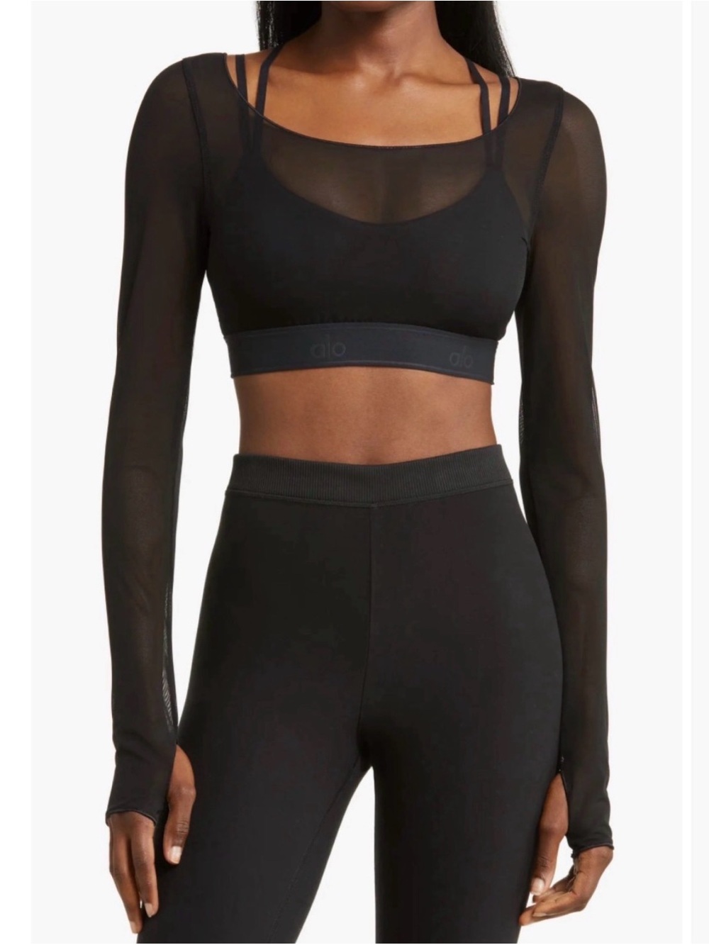 ALO Yoga Black Long Sleeve Mesh Sleeve Ballet Dream Bra S NWT